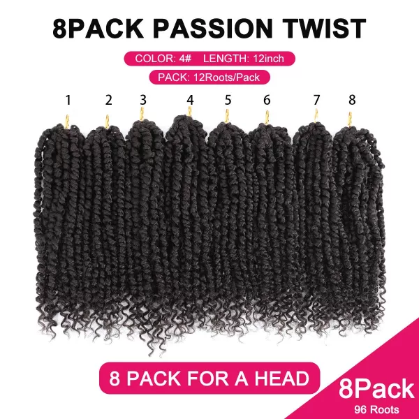 Passion Twist Hair - 8 Packs 12 Inch Passion Twist Crochet Hair For Women, Crochet Pretwisted Curly Hair Passion Twists Synthetic Braiding Hair Extensions 