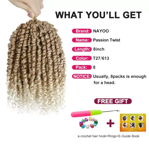 Passion Twist Hair - 8 Packs 12 Inch Passion Twist Crochet Hair For Women, Crochet Pretwisted Curly Hair Passion Twists Synthetic Braiding Hair Extensions 
