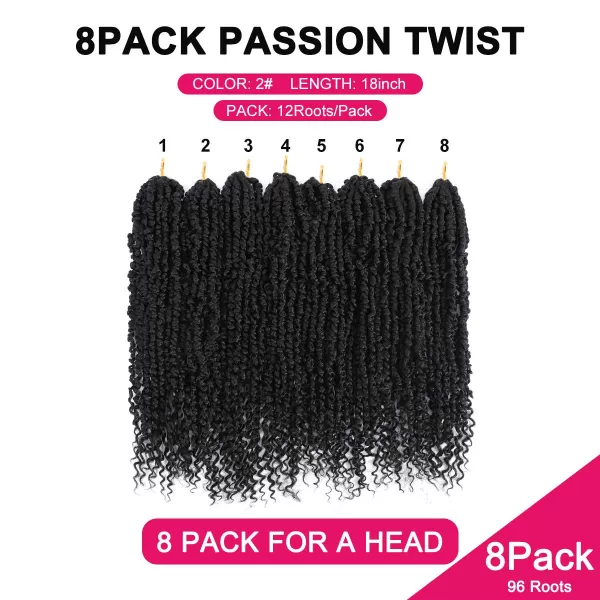 Passion Twist Hair - 8 Packs 12 Inch Passion Twist Crochet Hair For Women, Crochet Pretwisted Curly Hair Passion Twists Synthetic Braiding Hair Extensions 