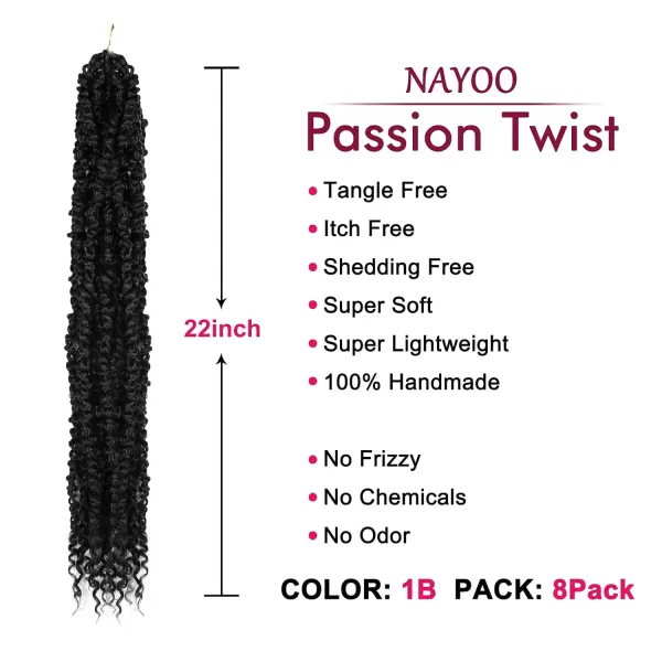 Passion Twist Hair - 8 Packs 12 Inch Passion Twist Crochet Hair For Women, Crochet Pretwisted Curly Hair Passion Twists Synthetic Braiding Hair Extensions 