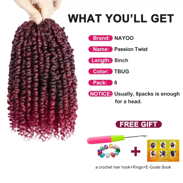 Passion Twist Hair - 8 Packs 12 Inch Passion Twist Crochet Hair For Women, Crochet Pretwisted Curly Hair Passion Twists Synthetic Braiding Hair Extensions 