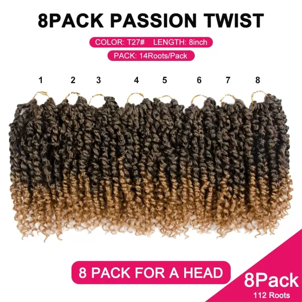 Passion Twist Hair - 8 Packs 12 Inch Passion Twist Crochet Hair For Women, Crochet Pretwisted Curly Hair Passion Twists Synthetic Braiding Hair Extensions 