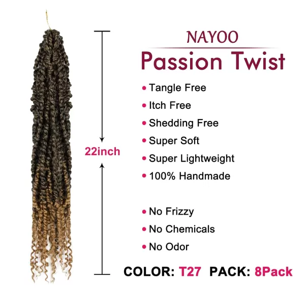 Passion Twist Hair - 8 Packs 12 Inch Passion Twist Crochet Hair For Women, Crochet Pretwisted Curly Hair Passion Twists Synthetic Braiding Hair Extensions 
