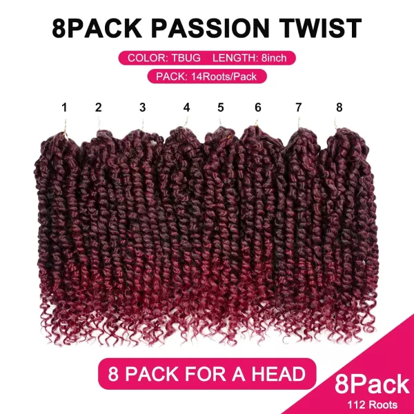 Passion Twist Hair - 8 Packs 12 Inch Passion Twist Crochet Hair For Women, Crochet Pretwisted Curly Hair Passion Twists Synthetic Braiding Hair Extensions 