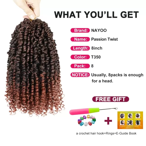 Passion Twist Hair - 8 Packs 12 Inch Passion Twist Crochet Hair For Women, Crochet Pretwisted Curly Hair Passion Twists Synthetic Braiding Hair Extensions 