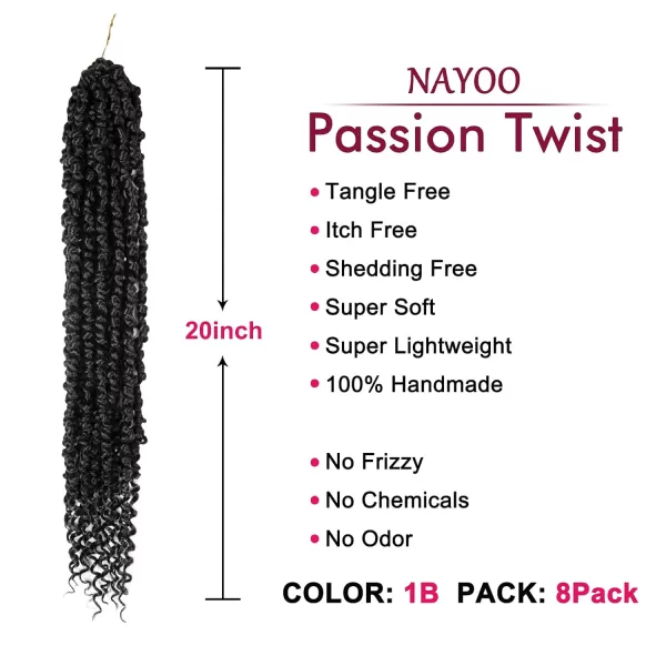 Passion Twist Hair - 8 Packs 12 Inch Passion Twist Crochet Hair For Women, Crochet Pretwisted Curly Hair Passion Twists Synthetic Braiding Hair Extensions 