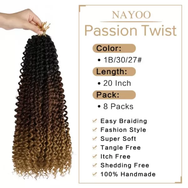 Passion Twist Hair - 8 Packs 12 Inch Passion Twist Crochet Hair For Women, Crochet Pretwisted Curly Hair Passion Twists Synthetic Braiding Hair Extensions 