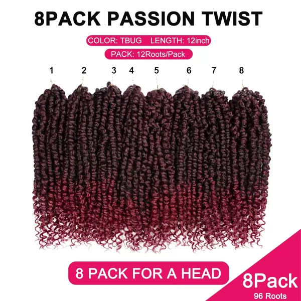 Passion Twist Hair - 8 Packs 12 Inch Passion Twist Crochet Hair For Women, Crochet Pretwisted Curly Hair Passion Twists Synthetic Braiding Hair Extensions 