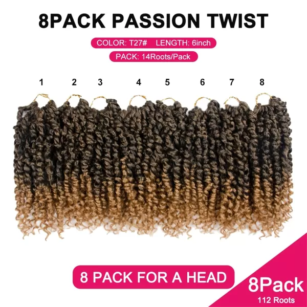 Passion Twist Hair - 8 Packs 12 Inch Passion Twist Crochet Hair For Women, Crochet Pretwisted Curly Hair Passion Twists Synthetic Braiding Hair Extensions 