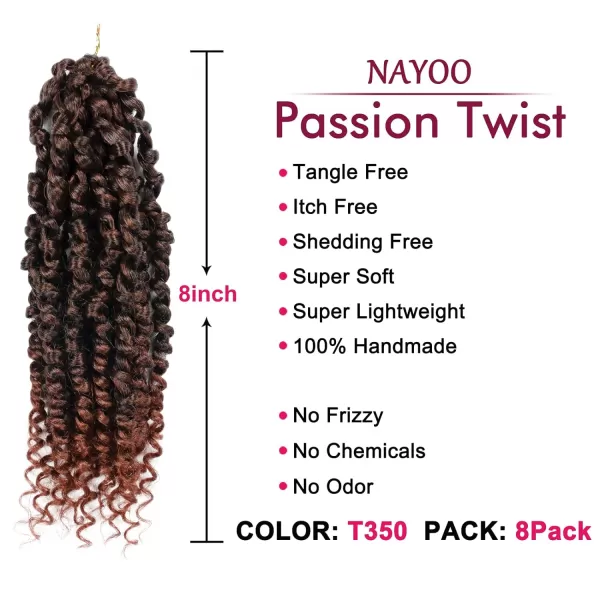 Passion Twist Hair - 8 Packs 12 Inch Passion Twist Crochet Hair For Women, Crochet Pretwisted Curly Hair Passion Twists Synthetic Braiding Hair Extensions 