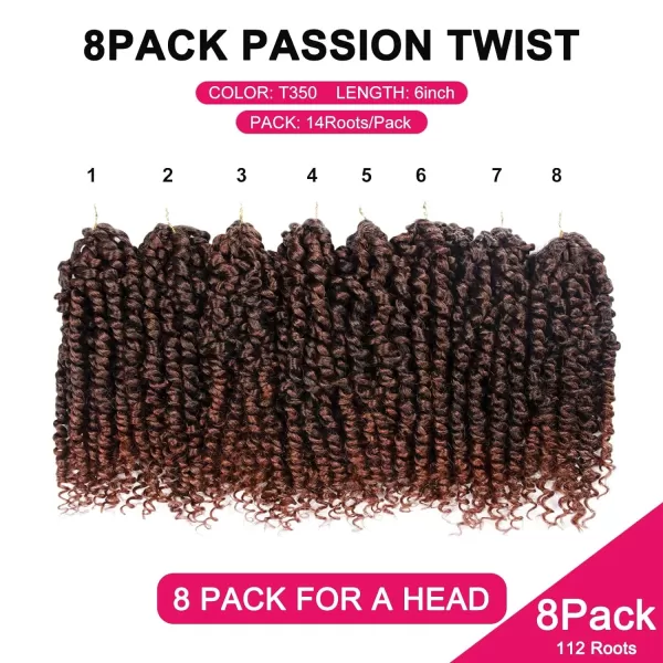 Passion Twist Hair - 8 Packs 12 Inch Passion Twist Crochet Hair For Women, Crochet Pretwisted Curly Hair Passion Twists Synthetic Braiding Hair Extensions 