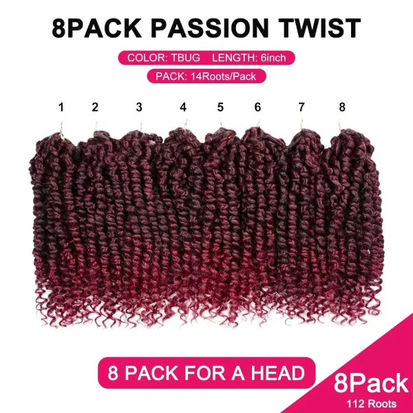 Passion Twist Hair - 8 Packs 12 Inch Passion Twist Crochet Hair For Women, Crochet Pretwisted Curly Hair Passion Twists Synthetic Braiding Hair Extensions 