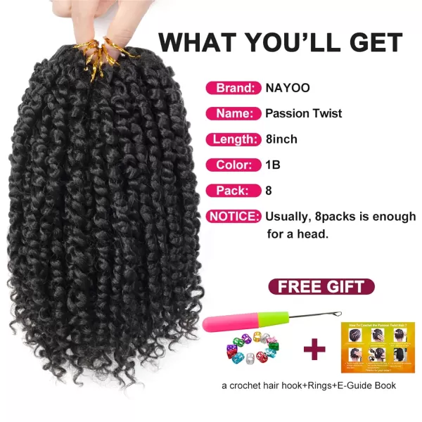 Passion Twist Hair - 8 Packs 12 Inch Passion Twist Crochet Hair For Women, Crochet Pretwisted Curly Hair Passion Twists Synthetic Braiding Hair Extensions 