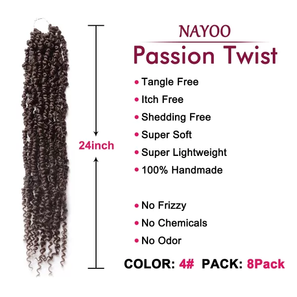 Passion Twist Hair - 8 Packs 12 Inch Passion Twist Crochet Hair For Women, Crochet Pretwisted Curly Hair Passion Twists Synthetic Braiding Hair Extensions 