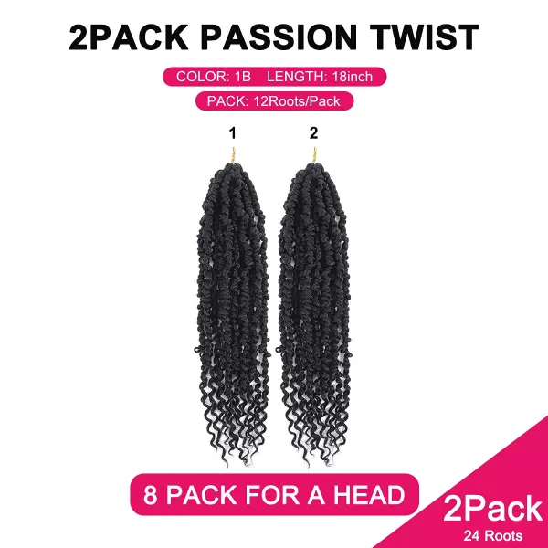 Passion Twist Hair - 8 Packs 12 Inch Passion Twist Crochet Hair For Women, Crochet Pretwisted Curly Hair Passion Twists Synthetic Braiding Hair Extensions 