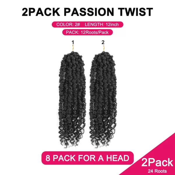 Passion Twist Hair - 8 Packs 12 Inch Passion Twist Crochet Hair For Women, Crochet Pretwisted Curly Hair Passion Twists Synthetic Braiding Hair Extensions 