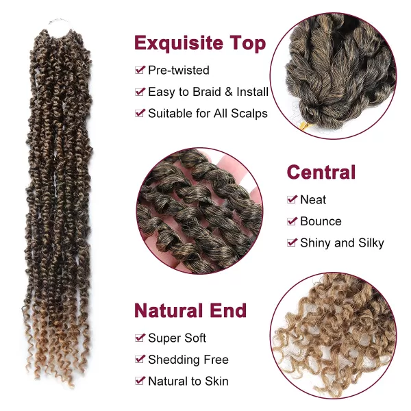 Passion Twist Hair - 8 Packs 12 Inch Passion Twist Crochet Hair For Women, Crochet Pretwisted Curly Hair Passion Twists Synthetic Braiding Hair Extensions 