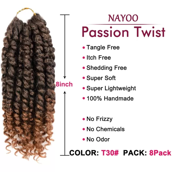 Passion Twist Hair - 8 Packs 12 Inch Passion Twist Crochet Hair For Women, Crochet Pretwisted Curly Hair Passion Twists Synthetic Braiding Hair Extensions 
