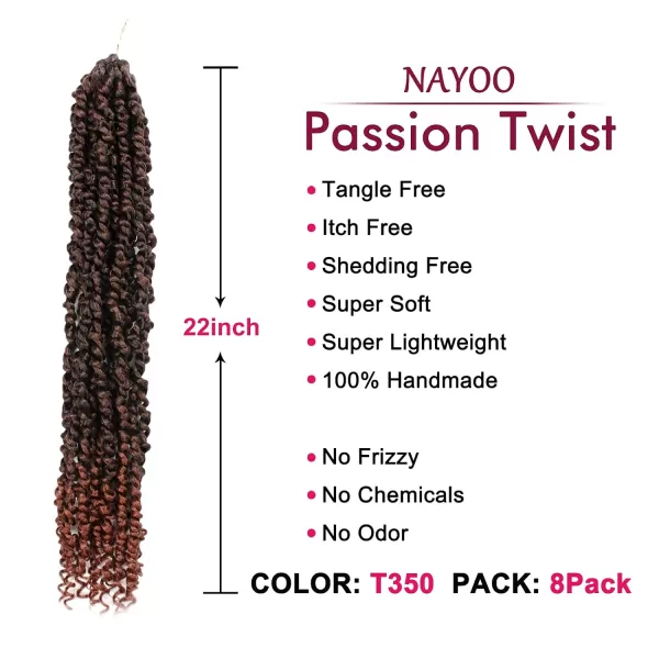 Passion Twist Hair - 8 Packs 12 Inch Passion Twist Crochet Hair For Women, Crochet Pretwisted Curly Hair Passion Twists Synthetic Braiding Hair Extensions 