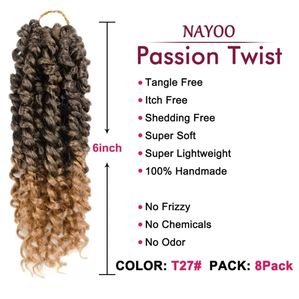 Passion Twist Hair - 8 Packs 12 Inch Passion Twist Crochet Hair For Women, Crochet Pretwisted Curly Hair Passion Twists Synthetic Braiding Hair Extensions 