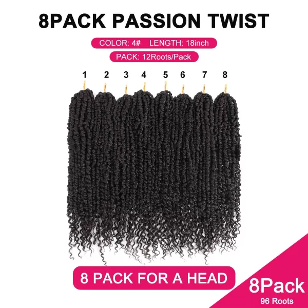 Passion Twist Hair - 8 Packs 12 Inch Passion Twist Crochet Hair For Women, Crochet Pretwisted Curly Hair Passion Twists Synthetic Braiding Hair Extensions 