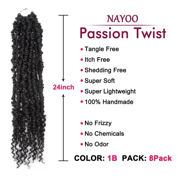 Passion Twist Hair - 8 Packs 12 Inch Passion Twist Crochet Hair For Women, Crochet Pretwisted Curly Hair Passion Twists Synthetic Braiding Hair Extensions 