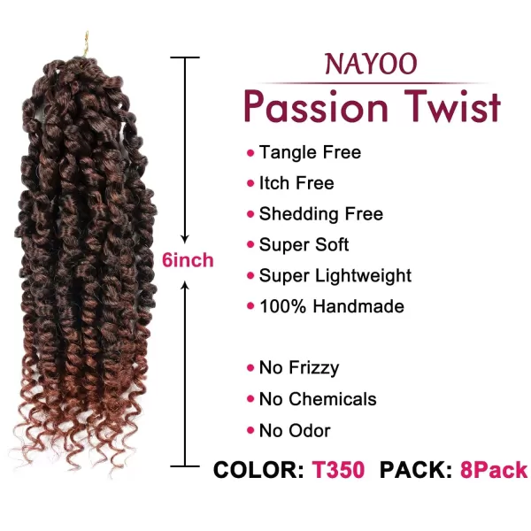 Passion Twist Hair - 8 Packs 12 Inch Passion Twist Crochet Hair For Women, Crochet Pretwisted Curly Hair Passion Twists Synthetic Braiding Hair Extensions 