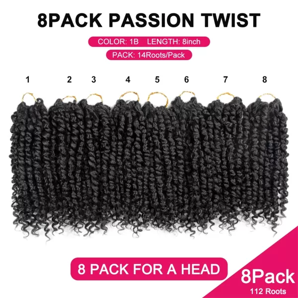 Passion Twist Hair - 8 Packs 12 Inch Passion Twist Crochet Hair For Women, Crochet Pretwisted Curly Hair Passion Twists Synthetic Braiding Hair Extensions 