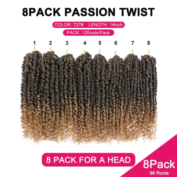 Passion Twist Hair - 8 Packs 12 Inch Passion Twist Crochet Hair For Women, Crochet Pretwisted Curly Hair Passion Twists Synthetic Braiding Hair Extensions 