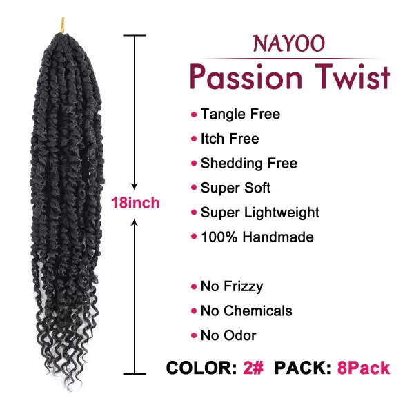 Passion Twist Hair - 8 Packs 12 Inch Passion Twist Crochet Hair For Women, Crochet Pretwisted Curly Hair Passion Twists Synthetic Braiding Hair Extensions 