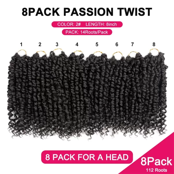 Passion Twist Hair - 8 Packs 12 Inch Passion Twist Crochet Hair For Women, Crochet Pretwisted Curly Hair Passion Twists Synthetic Braiding Hair Extensions 