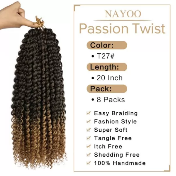 Passion Twist Hair - 8 Packs 12 Inch Passion Twist Crochet Hair For Women, Crochet Pretwisted Curly Hair Passion Twists Synthetic Braiding Hair Extensions 