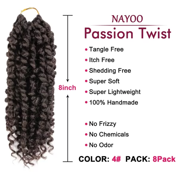 Passion Twist Hair - 8 Packs 12 Inch Passion Twist Crochet Hair For Women, Crochet Pretwisted Curly Hair Passion Twists Synthetic Braiding Hair Extensions 