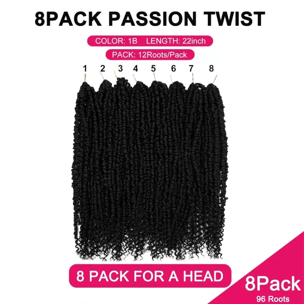 Passion Twist Hair - 8 Packs 12 Inch Passion Twist Crochet Hair For Women, Crochet Pretwisted Curly Hair Passion Twists Synthetic Braiding Hair Extensions 