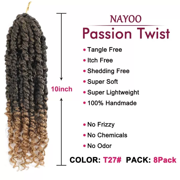 Passion Twist Hair - 8 Packs 12 Inch Passion Twist Crochet Hair For Women, Crochet Pretwisted Curly Hair Passion Twists Synthetic Braiding Hair Extensions 