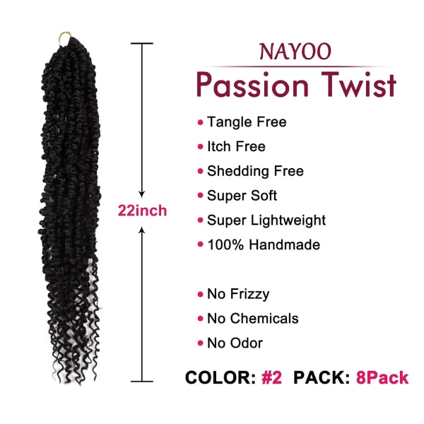 Passion Twist Hair - 8 Packs 12 Inch Passion Twist Crochet Hair For Women, Crochet Pretwisted Curly Hair Passion Twists Synthetic Braiding Hair Extensions 