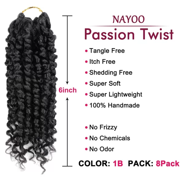 Passion Twist Hair - 8 Packs 12 Inch Passion Twist Crochet Hair For Women, Crochet Pretwisted Curly Hair Passion Twists Synthetic Braiding Hair Extensions 