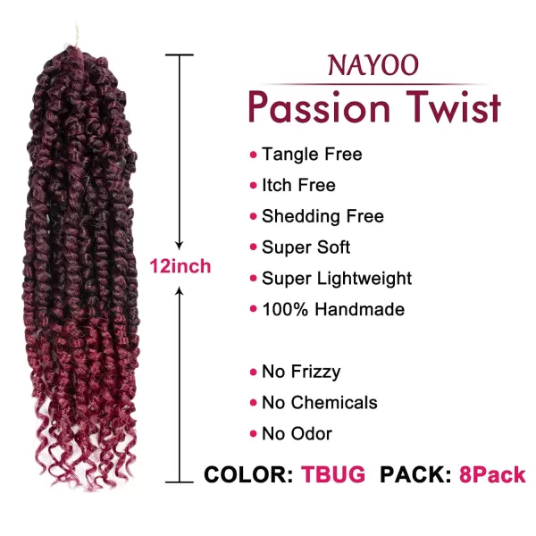 Passion Twist Hair - 8 Packs 12 Inch Passion Twist Crochet Hair For Women, Crochet Pretwisted Curly Hair Passion Twists Synthetic Braiding Hair Extensions 