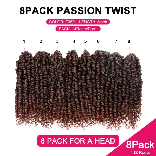 Passion Twist Hair - 8 Packs 12 Inch Passion Twist Crochet Hair For Women, Crochet Pretwisted Curly Hair Passion Twists Synthetic Braiding Hair Extensions 