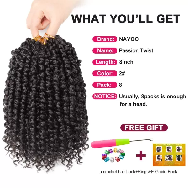Passion Twist Hair - 8 Packs 12 Inch Passion Twist Crochet Hair For Women, Crochet Pretwisted Curly Hair Passion Twists Synthetic Braiding Hair Extensions 