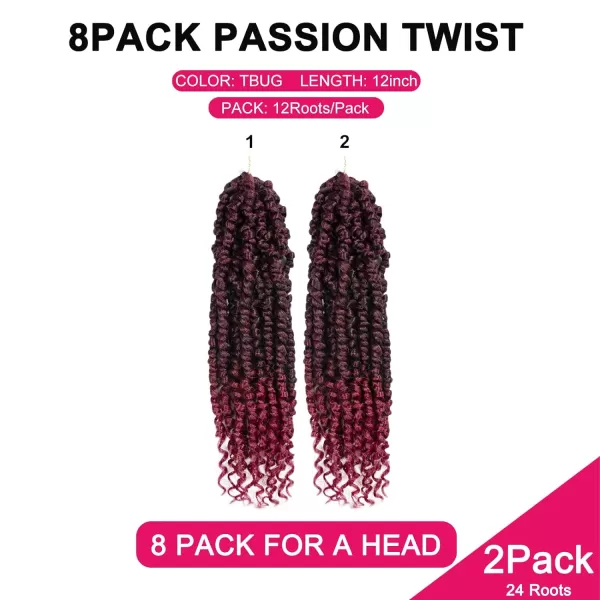 Passion Twist Hair - 8 Packs 12 Inch Passion Twist Crochet Hair For Women, Crochet Pretwisted Curly Hair Passion Twists Synthetic Braiding Hair Extensions 