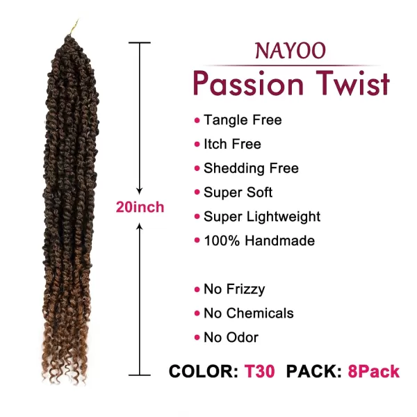 Passion Twist Hair - 8 Packs 12 Inch Passion Twist Crochet Hair For Women, Crochet Pretwisted Curly Hair Passion Twists Synthetic Braiding Hair Extensions 