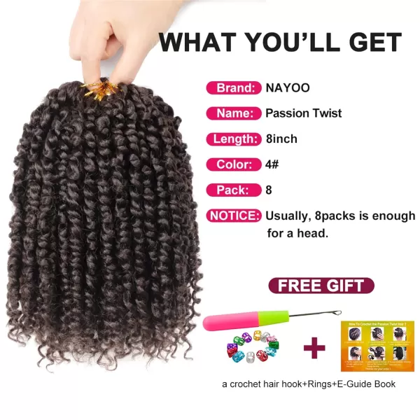 Passion Twist Hair - 8 Packs 12 Inch Passion Twist Crochet Hair For Women, Crochet Pretwisted Curly Hair Passion Twists Synthetic Braiding Hair Extensions 