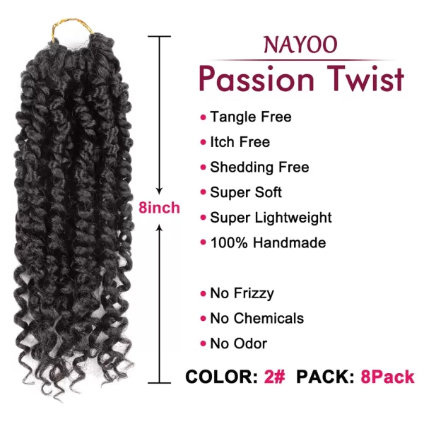 Passion Twist Hair - 8 Packs 12 Inch Passion Twist Crochet Hair For Women, Crochet Pretwisted Curly Hair Passion Twists Synthetic Braiding Hair Extensions 