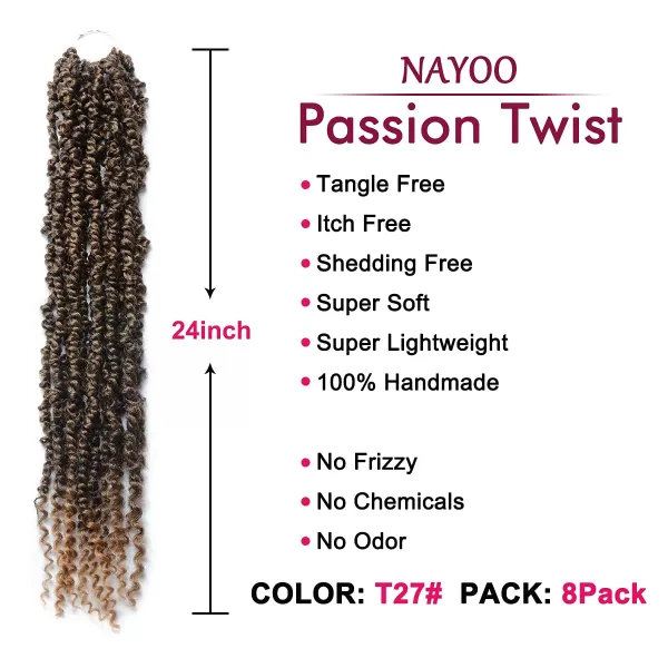 Passion Twist Hair - 8 Packs 12 Inch Passion Twist Crochet Hair For Women, Crochet Pretwisted Curly Hair Passion Twists Synthetic Braiding Hair Extensions 