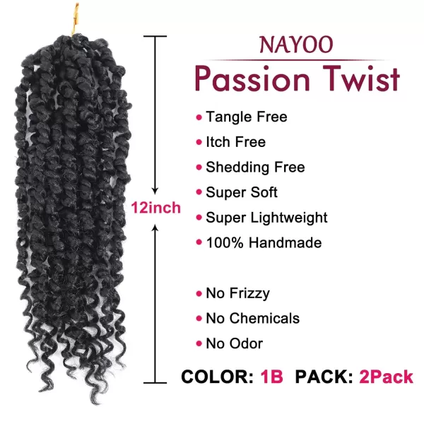 Passion Twist Hair - 8 Packs 12 Inch Passion Twist Crochet Hair For Women, Crochet Pretwisted Curly Hair Passion Twists Synthetic Braiding Hair Extensions 