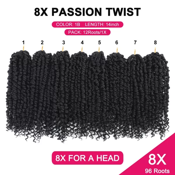 Passion Twist Hair - 8 Packs 12 Inch Passion Twist Crochet Hair For Women, Crochet Pretwisted Curly Hair Passion Twists Synthetic Braiding Hair Extensions 