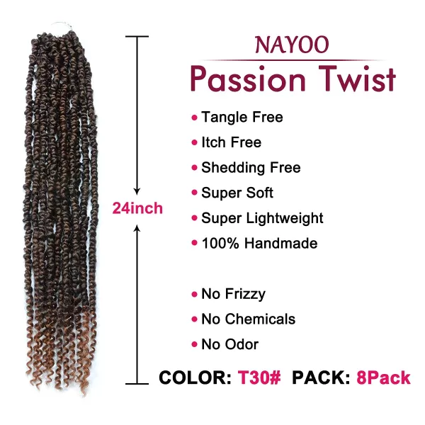 Passion Twist Hair - 8 Packs 12 Inch Passion Twist Crochet Hair For Women, Crochet Pretwisted Curly Hair Passion Twists Synthetic Braiding Hair Extensions 