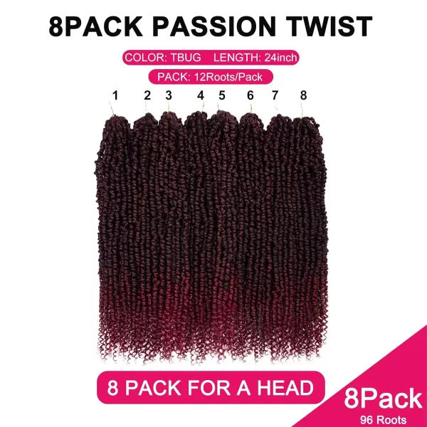 Passion Twist Hair - 8 Packs 12 Inch Passion Twist Crochet Hair For Women, Crochet Pretwisted Curly Hair Passion Twists Synthetic Braiding Hair Extensions 
