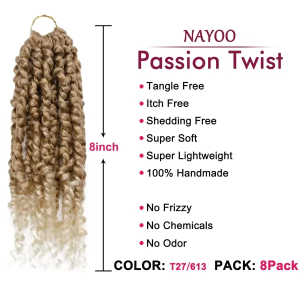 Passion Twist Hair - 8 Packs 12 Inch Passion Twist Crochet Hair For Women, Crochet Pretwisted Curly Hair Passion Twists Synthetic Braiding Hair Extensions 
